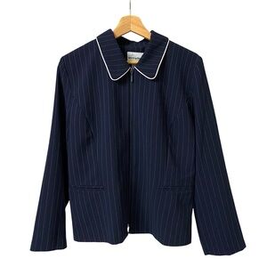 Perceptions Vintage Navy pinstripes zipup blazer jacket business career size 12P